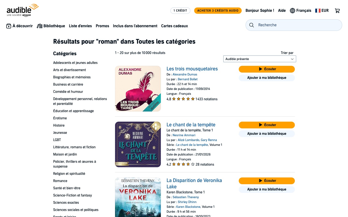 Catalogue inclus dans l'abonnement Audible, en écoute illimitée